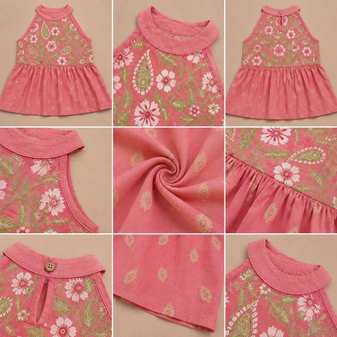 Girls’ Coral Pink Floral Printed Flared Tunic Top Frock Coral Pink gallery image