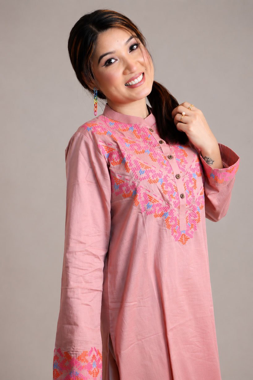 Amriss Roseveil Embroidered One Piece Long Kurti Dusty Rose gallery image