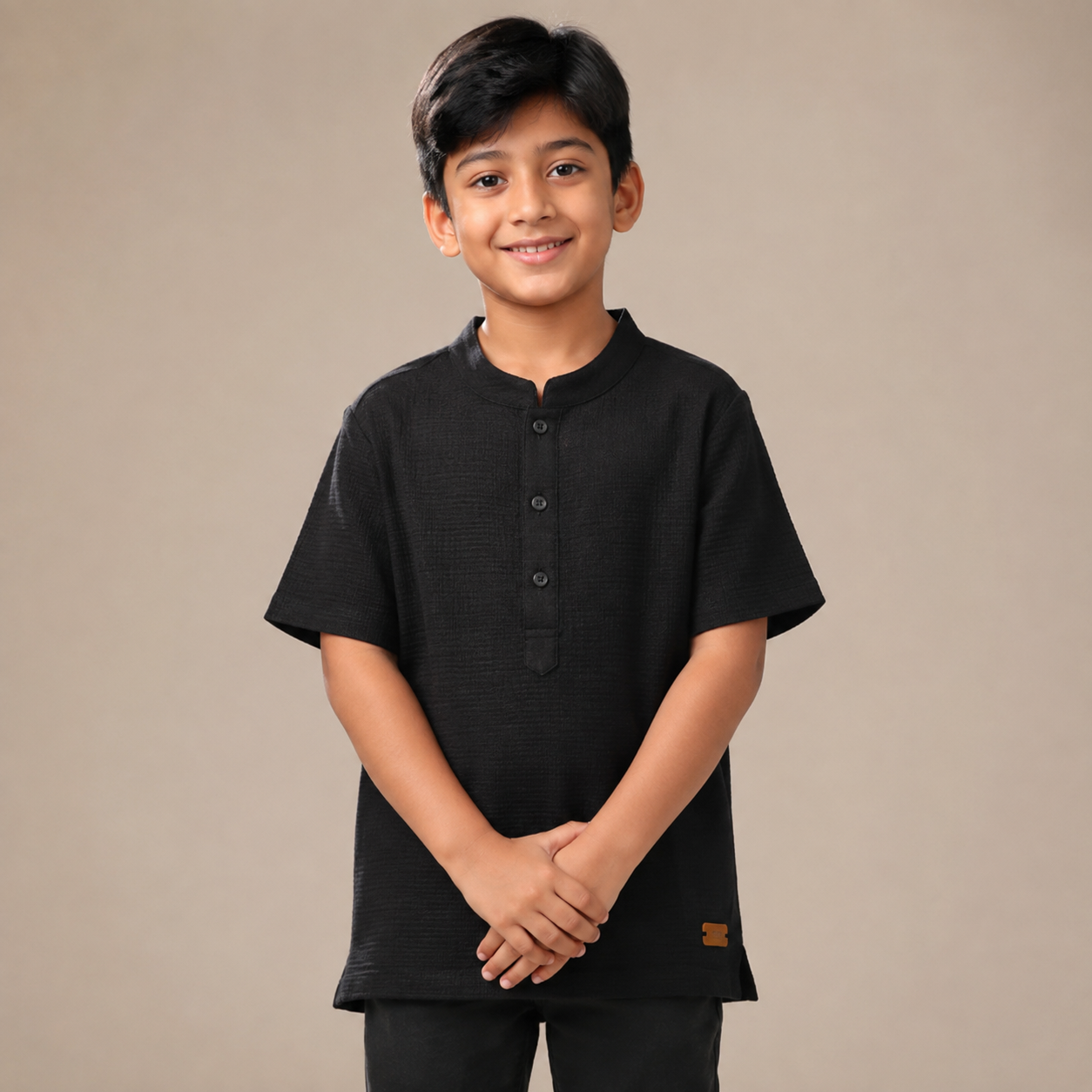Classic Black Textured Cotton Katua for Kids BLACK gallery image