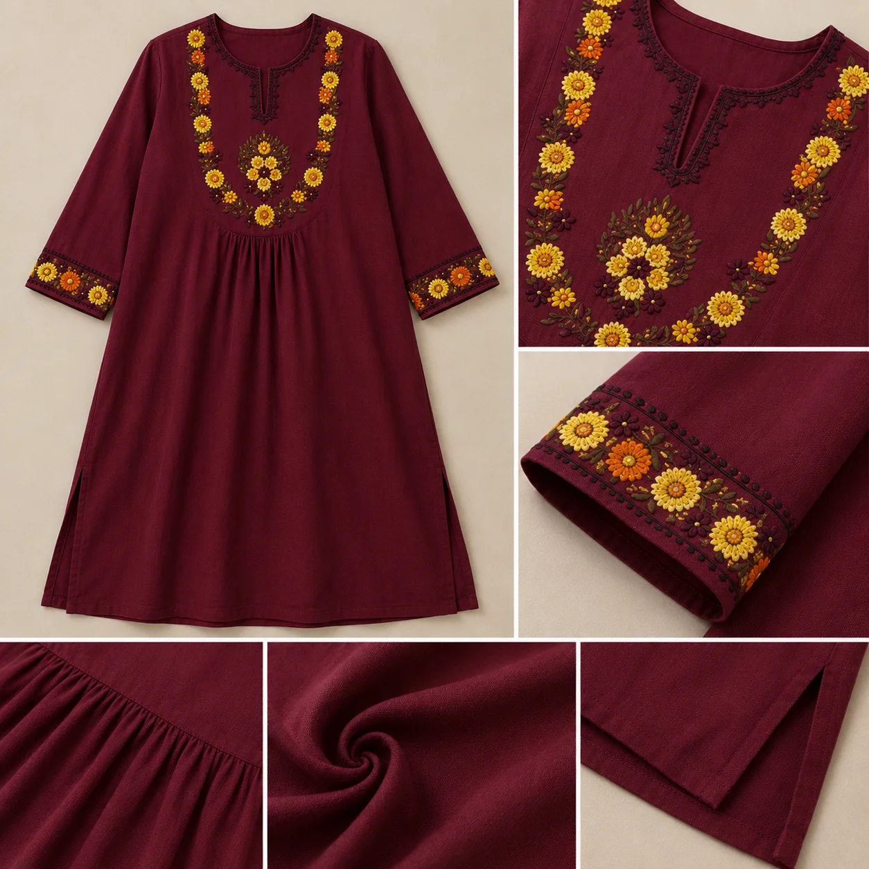 Maroon Embroidered Details 2-Piece Co-Ord Set Maroon gallery image
