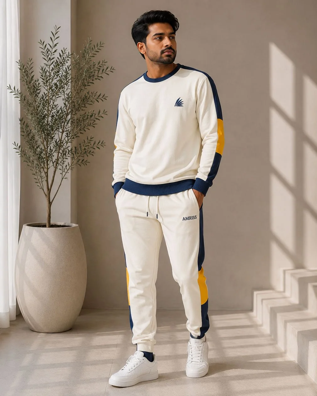 AMRISS Off-White Color-Block Tracksuit Set