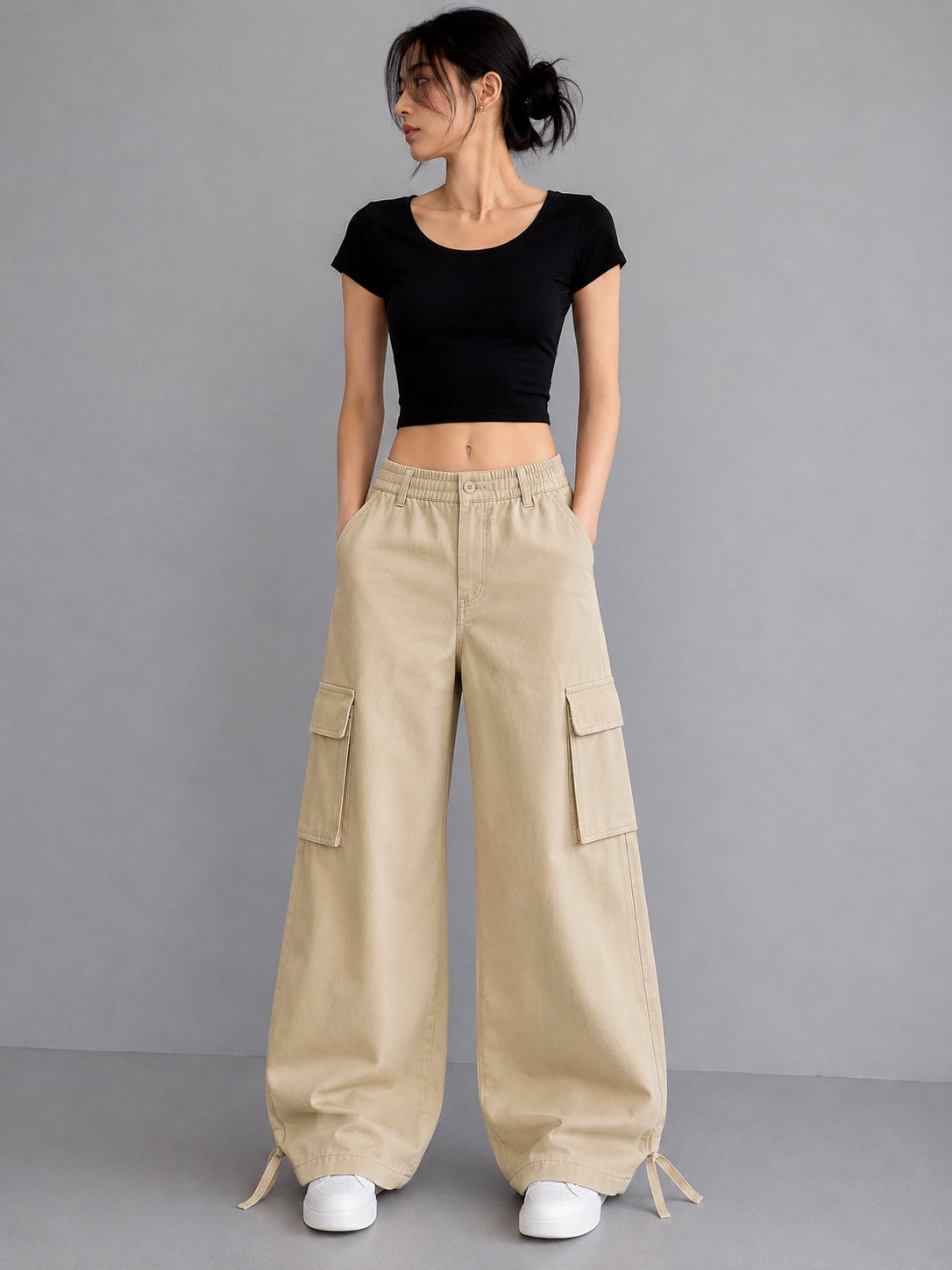Women’s Baggy Twill Cargo Beige gallery image