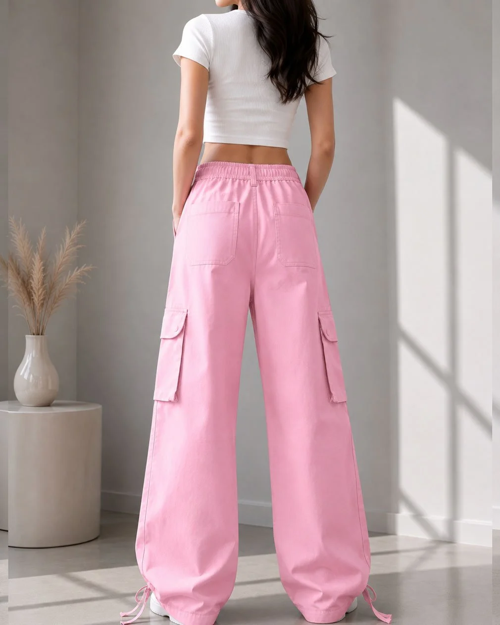 Women’s Oversized Twill Baggy Pant Baby Pink gallery image