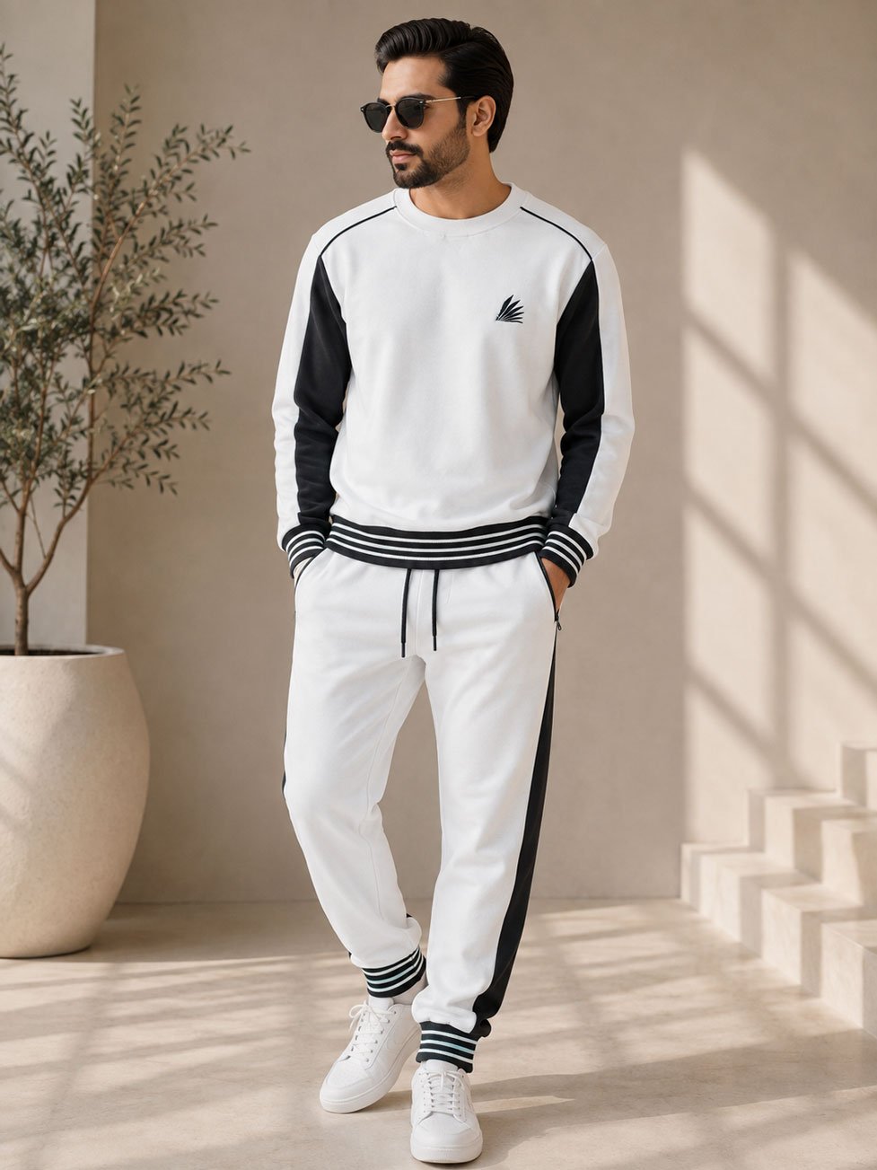 Black & White Contrast Panel Tracksuit Set Off-White gallery image