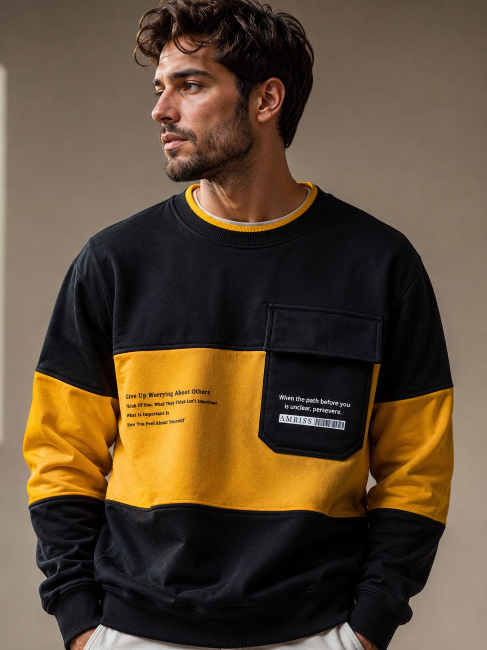 Men's Black & Yellow Color-Block Utility Sweatshirt