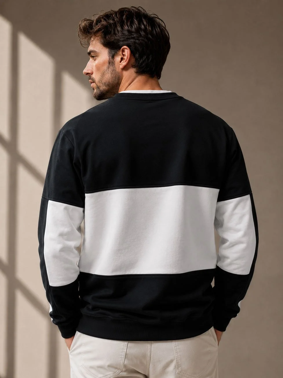 Men's Black & White Color-Block Utility Sweatshirt White gallery image