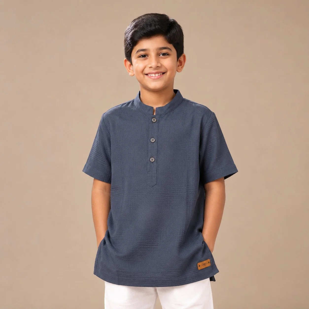 Classic Blue Textured Cotton Polo for Kids BLUE gallery image
