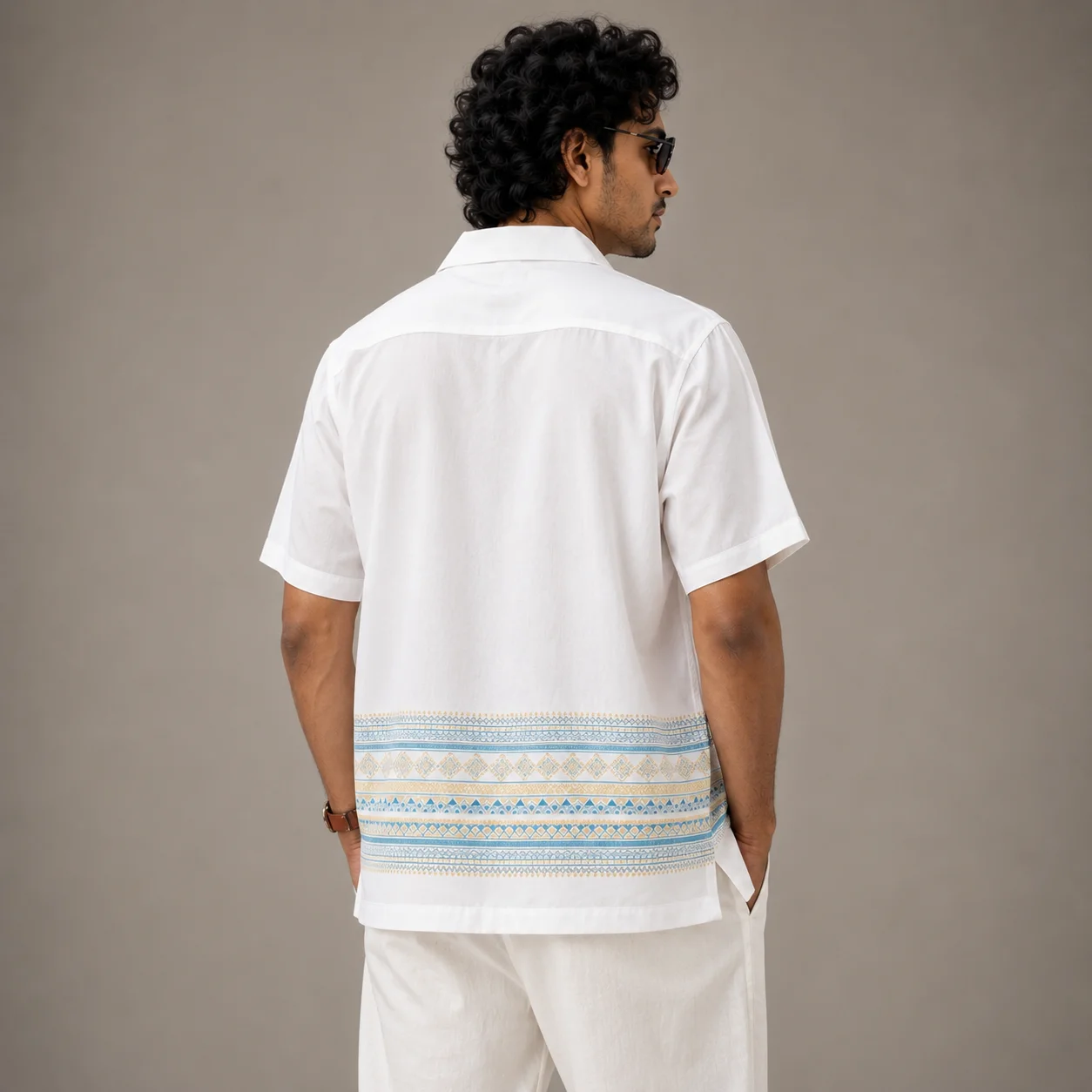 Men’s White Ethnic Patterned Short Sleeve Resort Shirt White gallery image