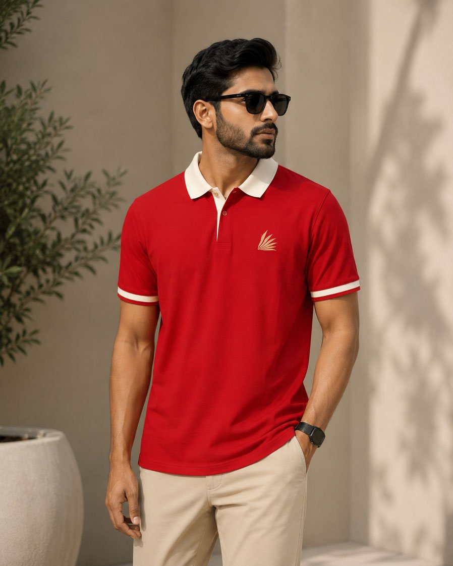 Amriss Signature Contrast Drop Needle Polo T-Shirt Red gallery image