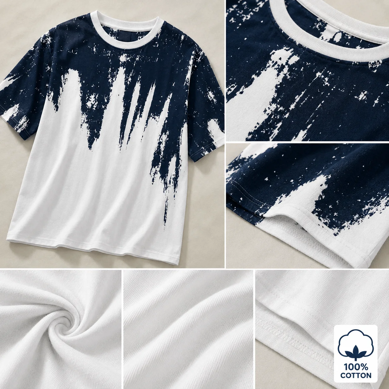Urban Abstract Paint Splash Drop Shoulder T-Shirt White gallery image