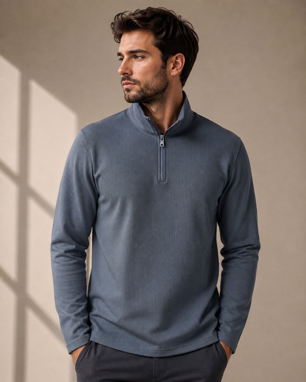 Men’s Ribbed Half-Zip High-Neck Sweatshirt