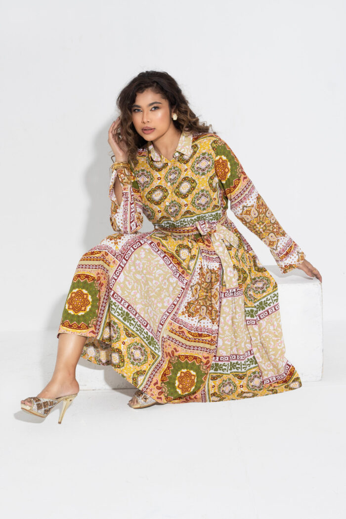 1950's(Long Sleeve)Pleated Box -Full Shirt Dress with Belt - Image 2