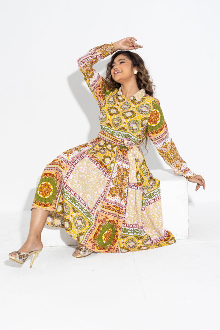 1950's(Long Sleeve)Pleated Box -Full Shirt Dress with Belt - Image 5
