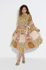 1950's(Long Sleeve)Pleated Box -Full Shirt Dress with Belt