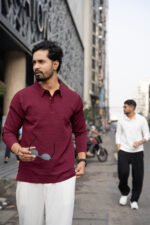 Men's Long Sleeve Regular Fit Beige Waffle Knit Polo Perfect for Winter Morning & Casual Walk - Image 2
