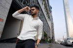 Men's Long Sleeve Regular Fit Beige Waffle Knit Polo Perfect for Winter Morning & Casual Walk - Image 5