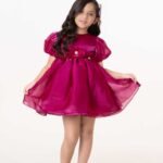 Amriss Kids Birthday Dress Girls Premium Organza Party Frock Magenta Floral Fancy Baby Girl Frock