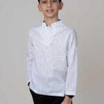 Amriss Festive Wear Young Boys White Cotton Fotua Stylish Long Sleeve Kids Panjabi Top