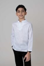 Boys White Casual Cotton Fotua Stylish Long Sleeve Top for Kids
