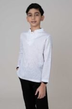 Boys White Casual Cotton Fotua Stylish Long Sleeve Top for Kids - Image 2