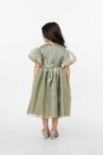 Amriss Premium Girls Party Frock Olive Green Kids Fancy Dress Floral Belt Frock for Weddings and Birthdays Wear - Image 6