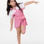Amriss Stylish Girls One Piece Outfit Premium Pink Textured Girls Jumpsuit Set Kids Summer Jumpsuit