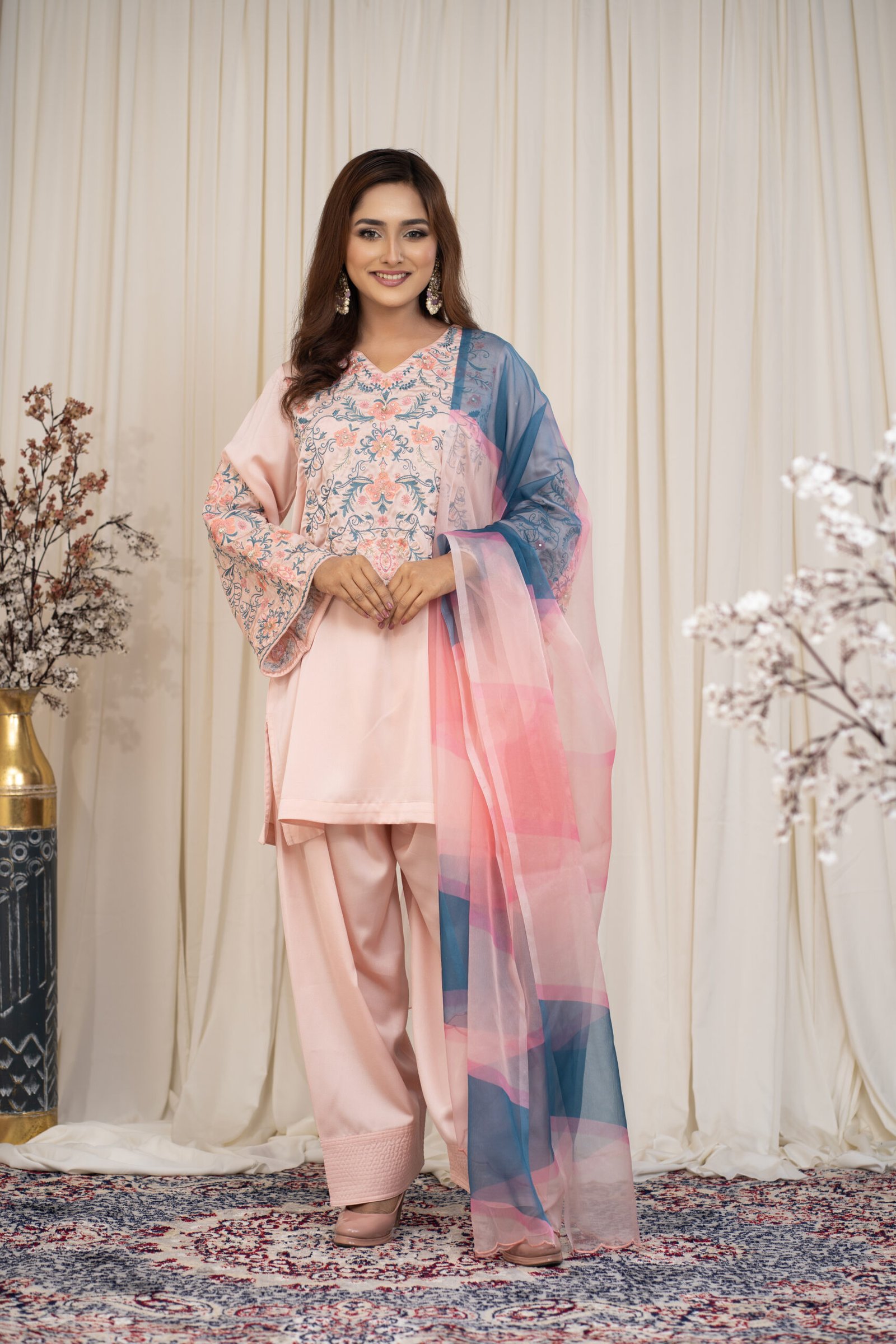 ARI00088(1) Women's Exclusive Embroidery and karchupi Worked Designer Short 3-Piece - Image 1