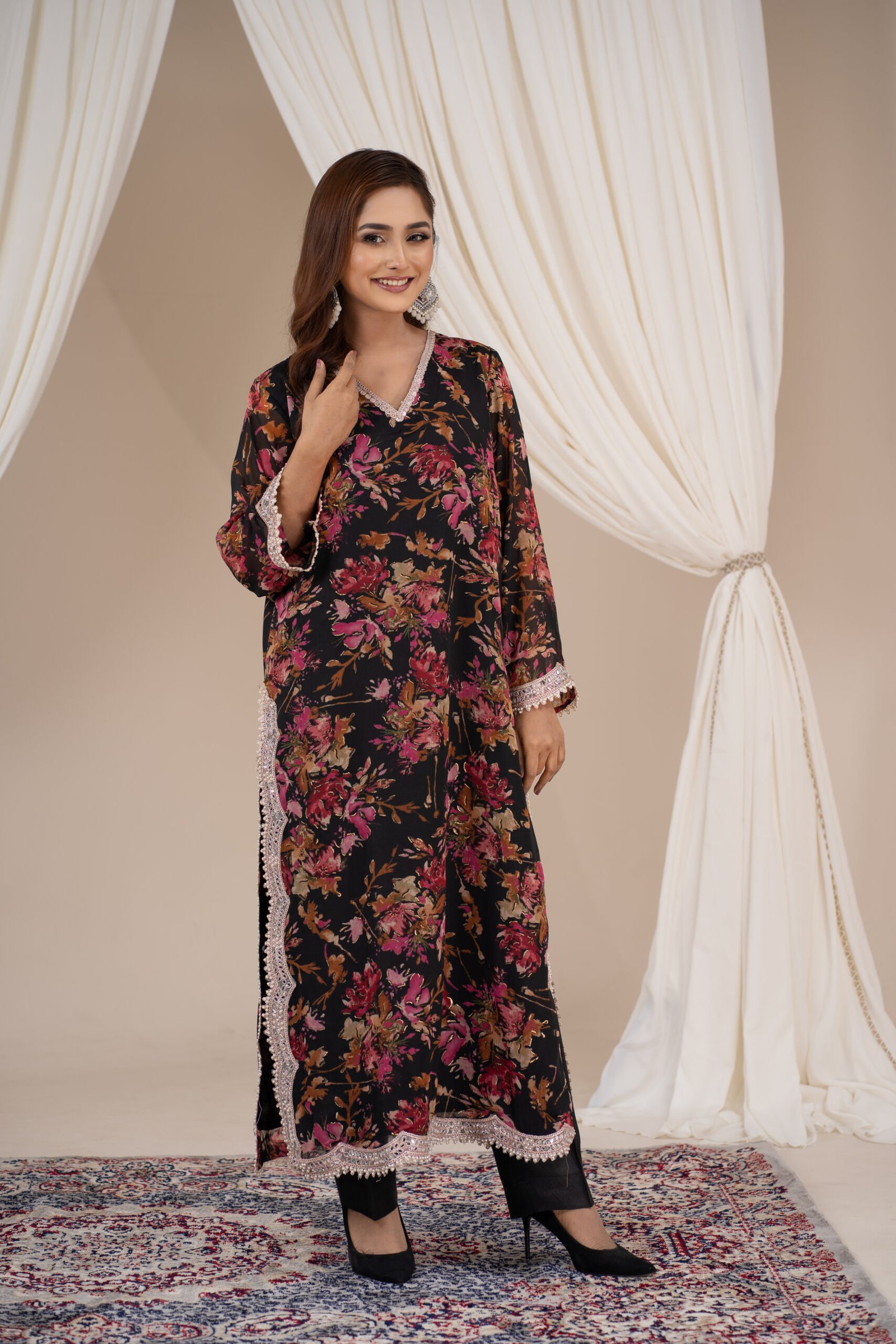 ARI00178 Women's Exclusive Customized AOP Lace Worked Designer 2-Piece - Image 1