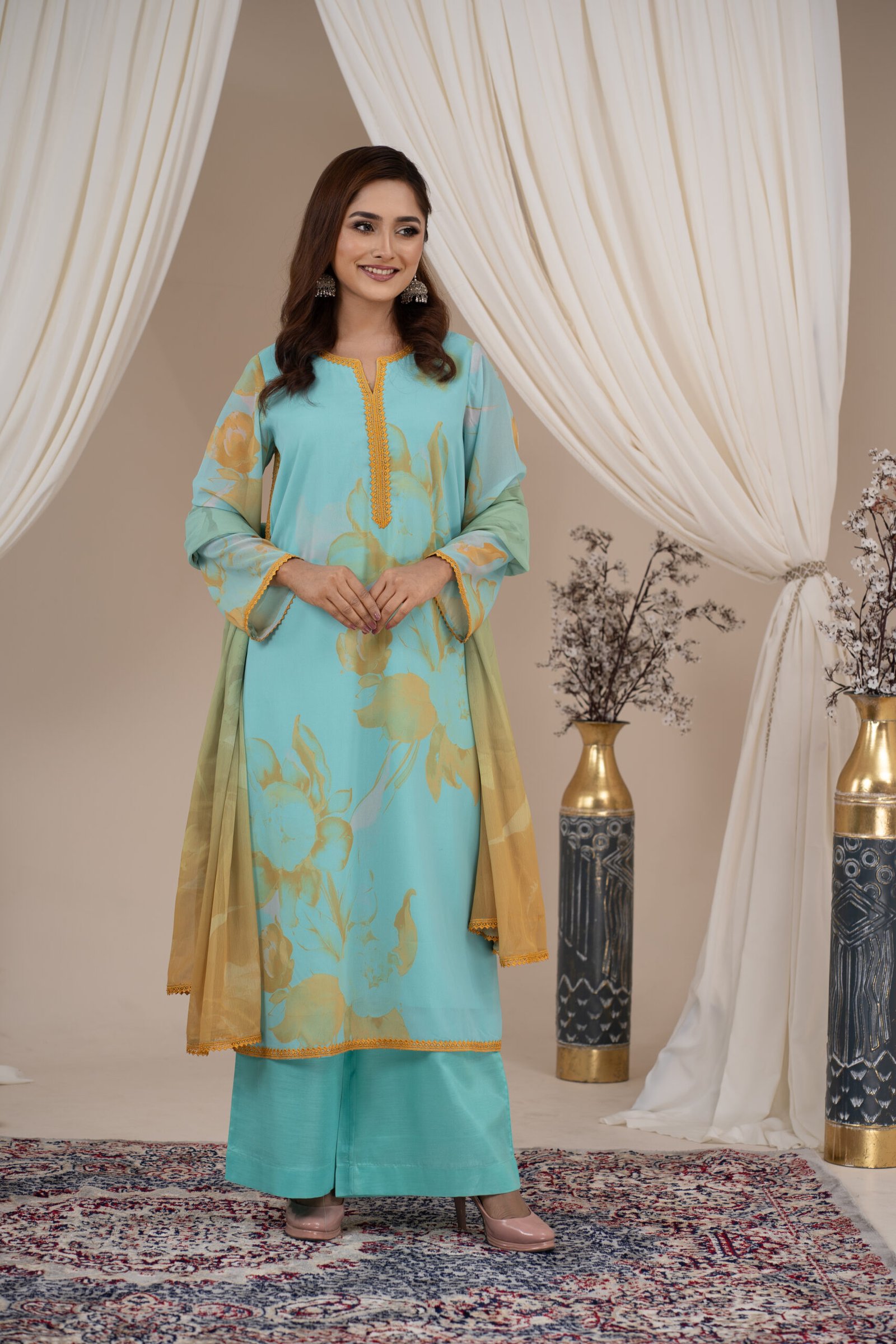 ARI00243 Women's Exclusive Customized Printed Lace Worked Designer 3-Piece - Image 1