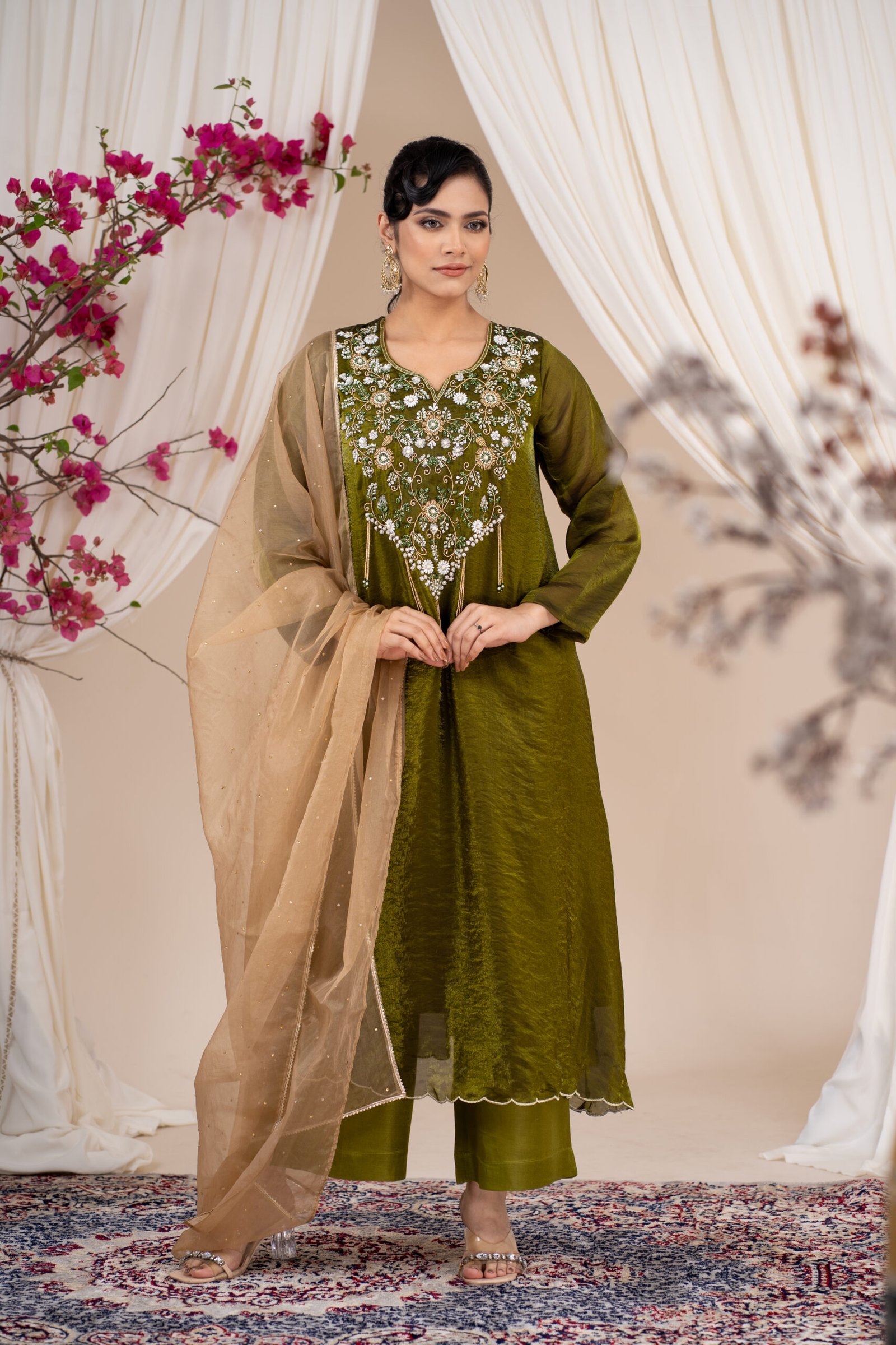 ARI00438 Women's Exclusive Karchupi Worked Designer 3- Piece - Image 1