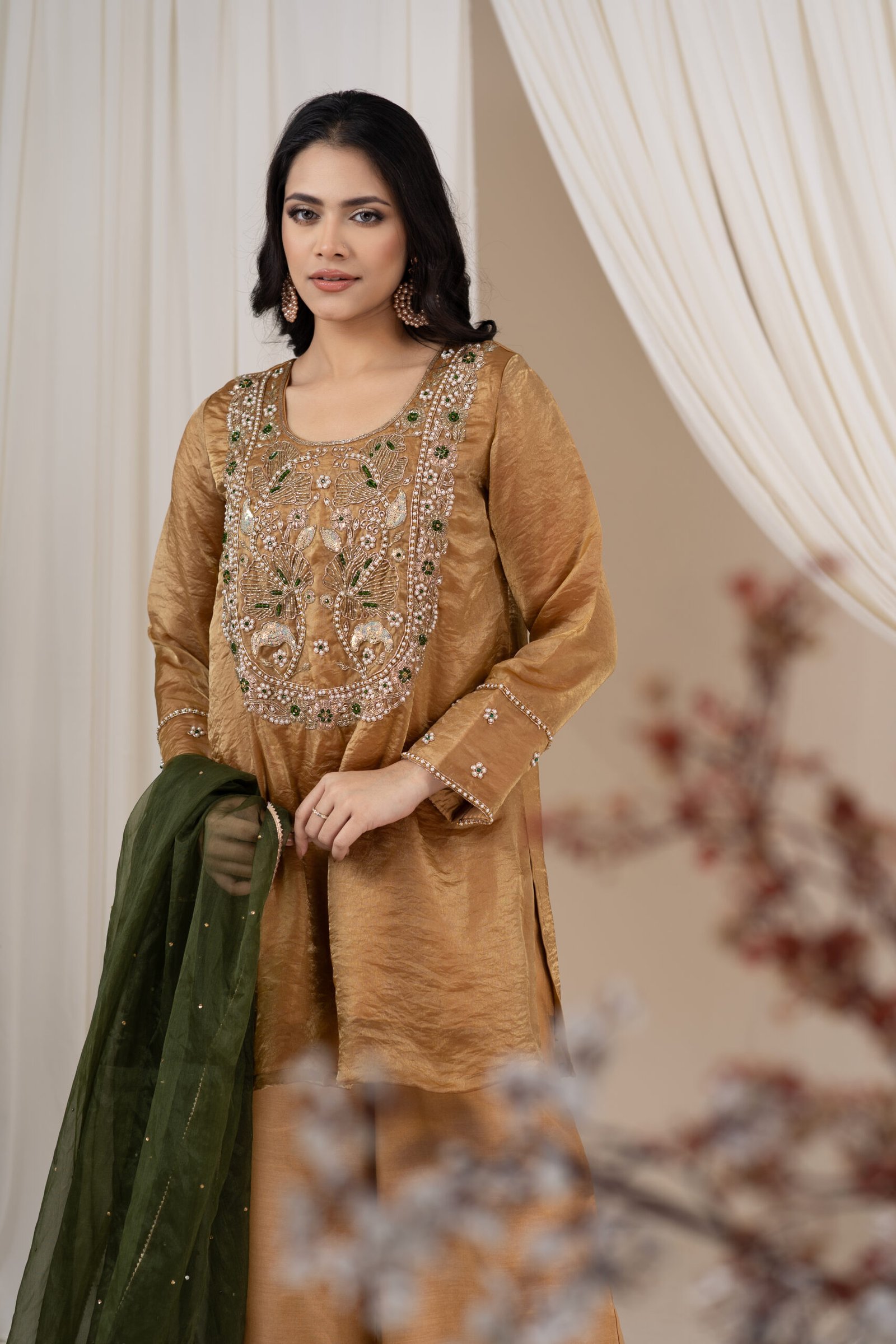 ARI00845 Women's Exclusive Karchupi Worked Designer 3- Piece - Image 1