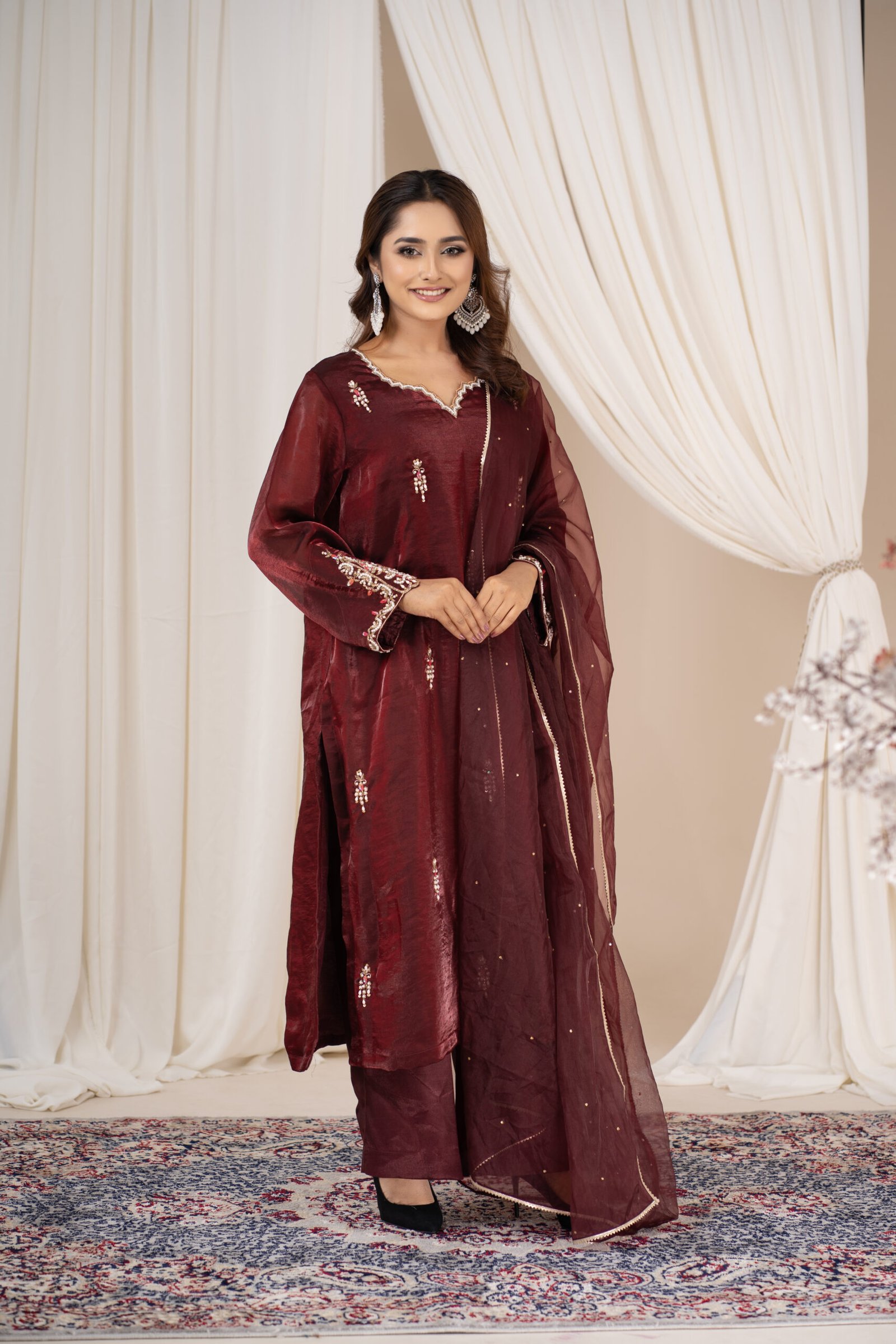 ARI01083 Women's Exclusive Karchupi Worked Designer 3- Piece - Image 1