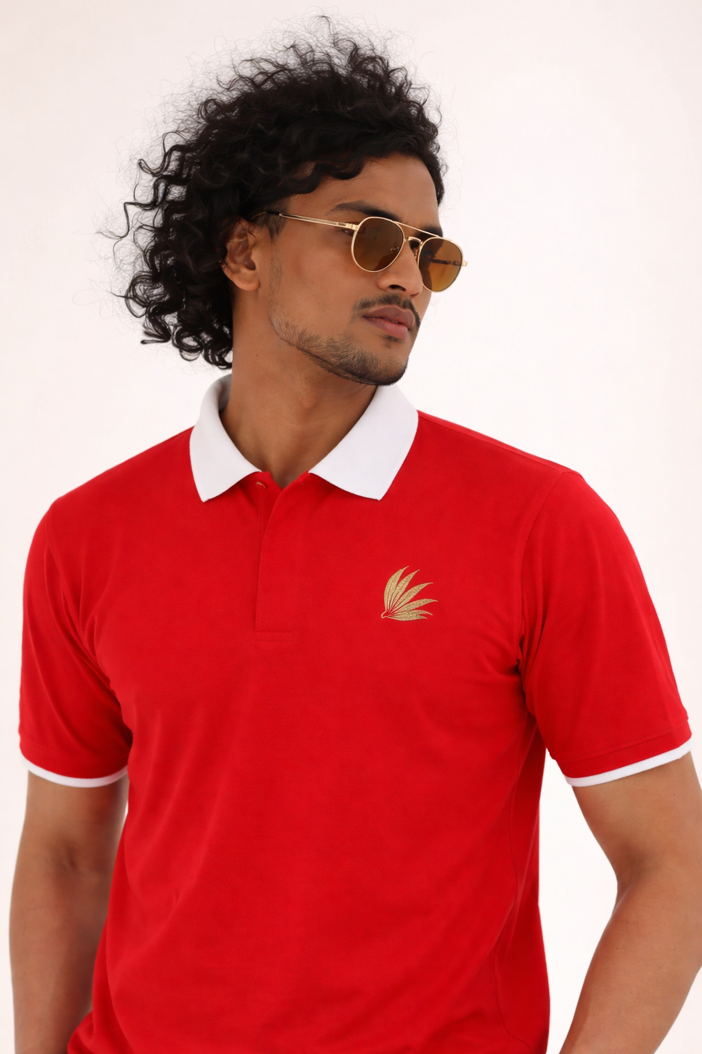 Confident style in a red polo Amriss Signature Drop Needle Long Sleeve Tee for Men Stylish T-shirt with V-Neck Design Soft Fabric for Casual & Smart Wear - Image 1