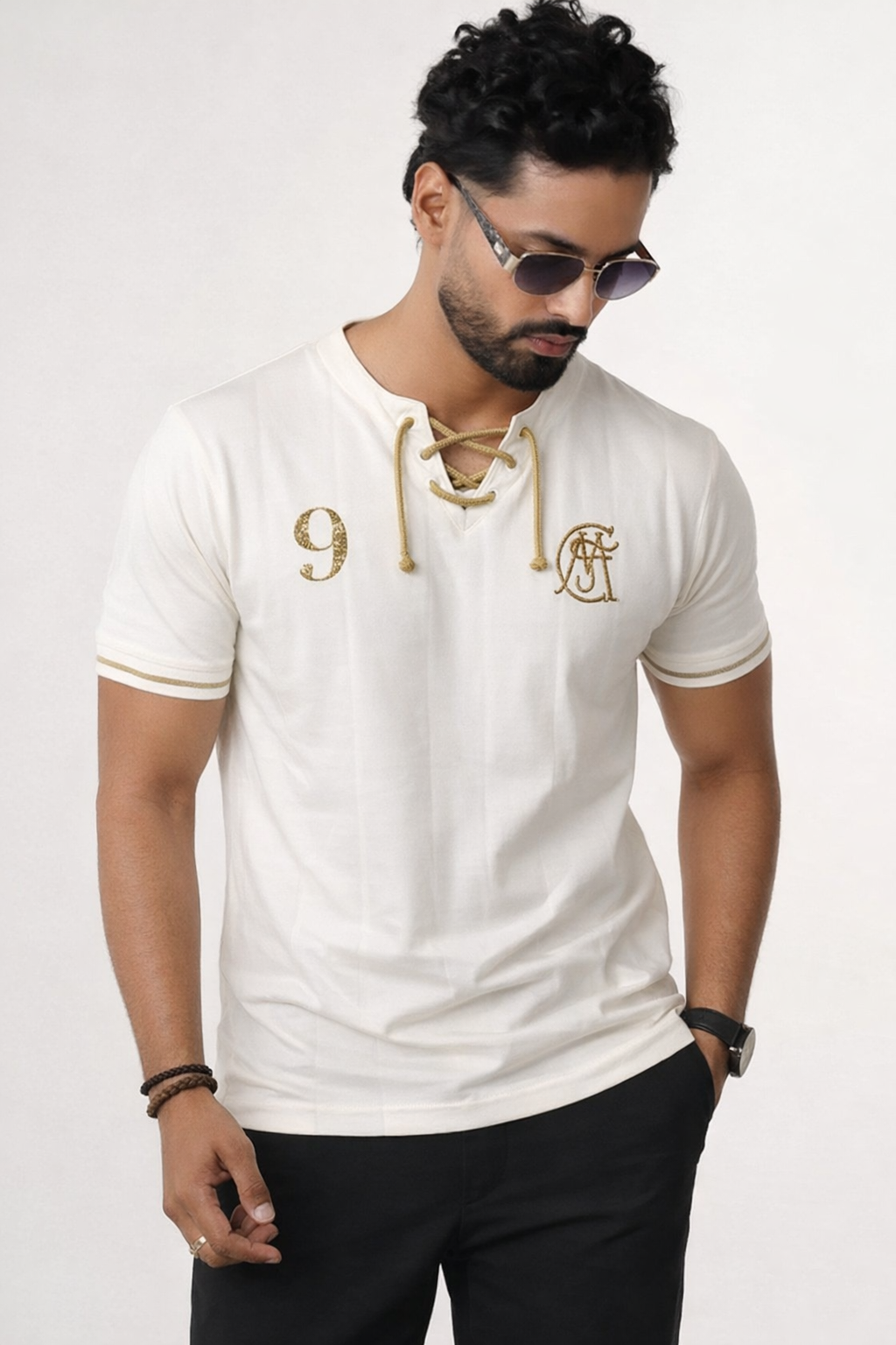 Elegant style with gold accents Premium Drop Needle Amriss Signature Men's Polo - Image 1
