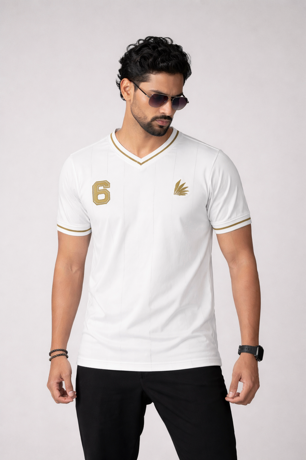 Sporty style with gold accents AMRISS Signature Drop-Needle Lace-Up T-Shirt for Men Premium Casual Short Sleeve Tee - Image 1