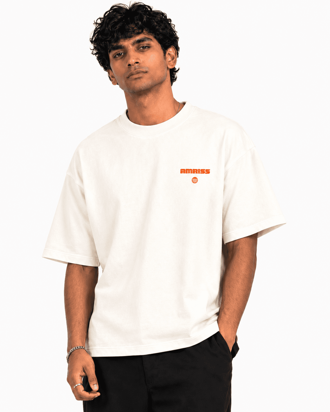 amriss off-white front Drop Shoulder Oversized Tee Amriss Off-White Men's Urban Fashion T-Shirt - Image 1